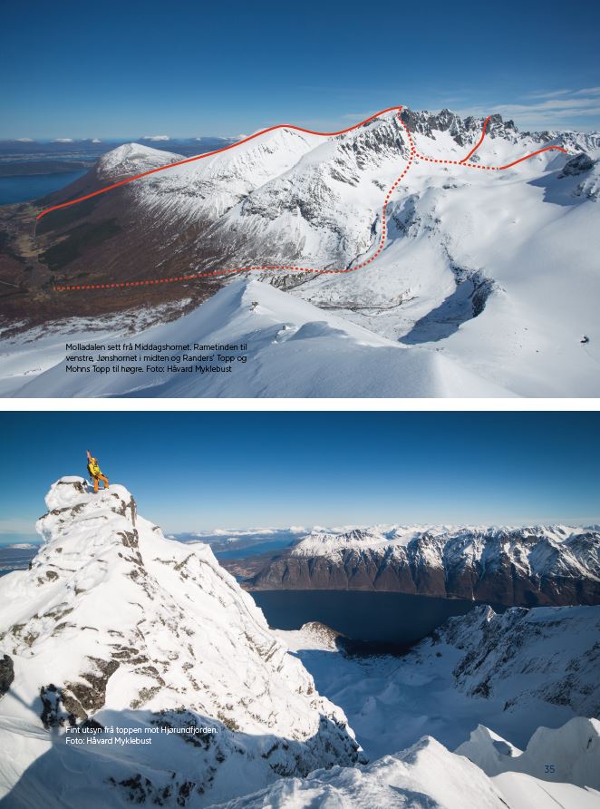 Toppturer i Sunnmørsalpene er rikt illustert med oversiktsbilder. Toppturer i Sunnmørsalpene er rikt illustert med oversiktsbilder.